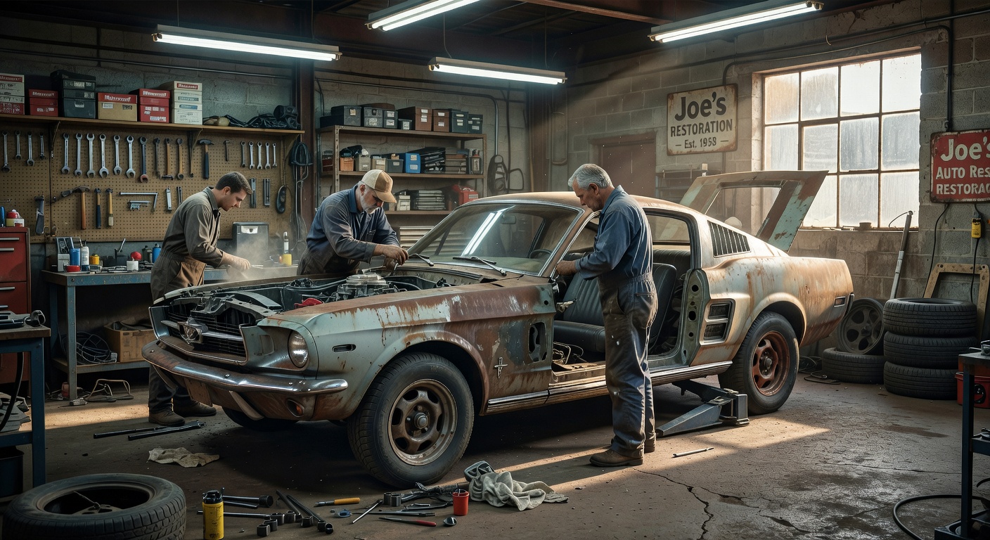 クラシックカーのレストア作業